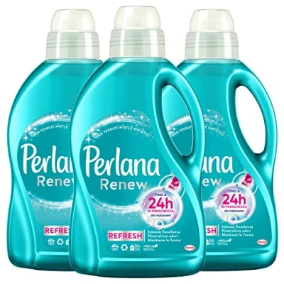 Afbeelding van Perlana Renew Refresh Vloeibaar wasmiddel voor gemengd en synthetisch textiel wasmachine handwas, tegen slechte geuren, langdurige frisheid, 3 flessen à 1,44 liter