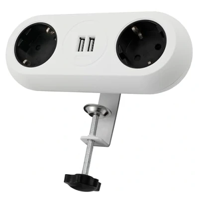 Afbeelding van Orno AE 13133/W Tafelstopcontact, 2 voudig, met x USB oplader, 1,4 meter kabellengte, kleur: zwart, 3680 W Schuko (wit)