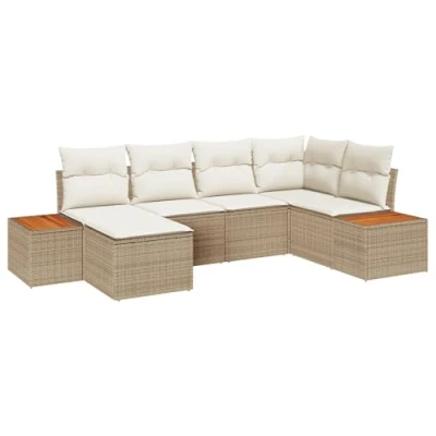 Afbeelding van vidaXL 6 delige Tuin Sofa Set met Kussens Beige Poly Rattan Acacia