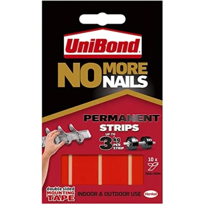 Afbeelding van Unibond No More Nails Plakstrips, ultra sterke capaciteit, 2,75 kg, permanent, 10 stuks, doorschijnend