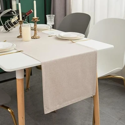 Afbeelding van Simurq Tafelloper modern, afwasbaar, waterafstotend, lotuseffect, tafelloper, voor buiten, onderhoudsvriendelijk, beige crème, beige, 40 x 160 cm