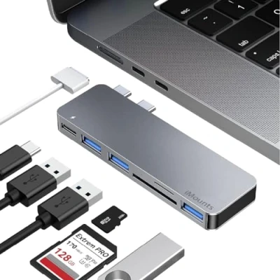 Afbeelding van iMounts Macbook Air/Pro USB C hub USB3.0 SD Space Gray