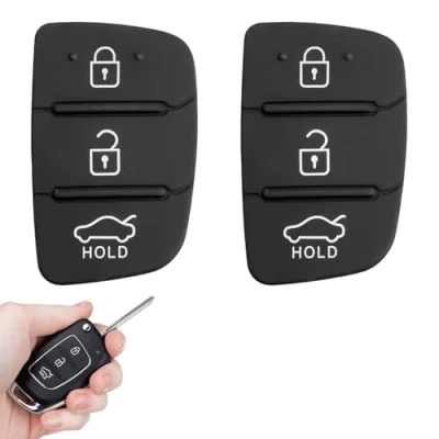 Afbeelding van 2 stuks autosleutel toetsenveld, sleutelbehuizing toetsenveld rubber 3 toetsen compatibel met Hyundai Santa Fe Tucson i40 i30 i20 i10 ix20 ix30 ix25 ix35 afstandsbediening vervanging toetsenpad