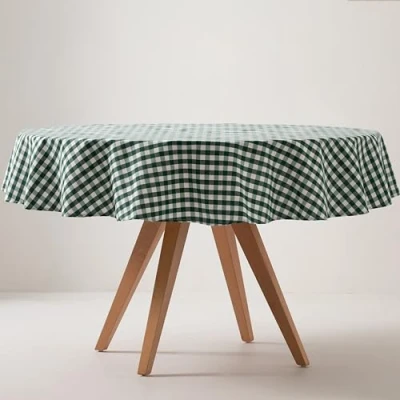 Afbeelding van GAMUSI Tafelkleed, vlekbestendig, rond, vichy patroon, katoen, gevoel van stof, 160 x cm, groen