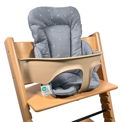 Afbeelding van LaLoona Stokke Tripp Trapp Stoelverkleiner voor kinderstoel, zacht zitkussen van katoen, Oeko Tex Standard 100 getest en machinewasbaar, met patroon, grijs