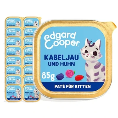 Afbeelding van Edgard &amp; Cooper Natvoer voor katten, graanvrij, kitten, junior, gesteriliseerd of actief kattenvoer, natuurlijk paté, 85 g x 16 kabeljauw kip, smakelijk en uitgebalanceerd voedsel