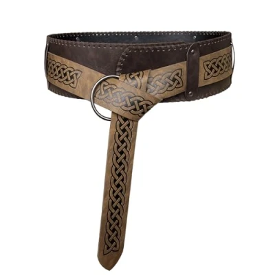 Afbeelding van HiiFeuer Viking Brede Riem met reliëf, Retro Middeleeuwse Faux Lederen Mercenary Ridder, Voor Ren Faire LARP Cosplay Halloween(Bruin A)