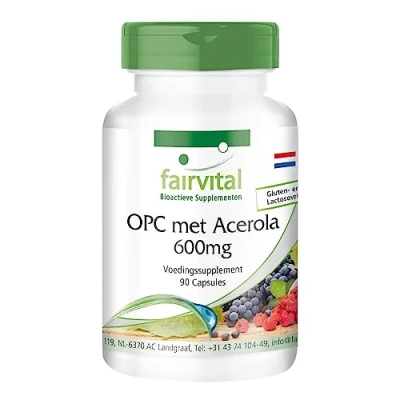 Afbeelding van Fairvital OPC 600mg capsules met acerola HOOG GEDOSEERD VEGAN 90 druivenpit extract voedingssupplement