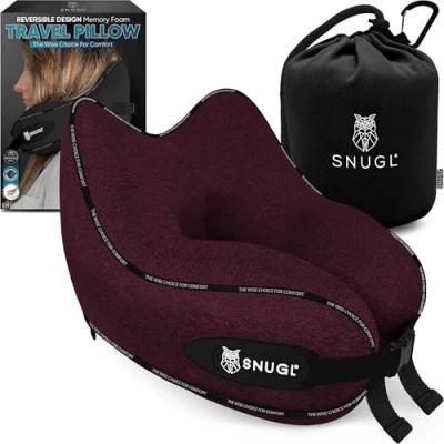 Afbeelding van SNUGL Reiskussen nekkussen van traagschuim vliegkussen Ondersteunend voor reizen Reisnekkussen vliegtuig met draagtas en clip Flying Travel Essentials (donkerrood normaal)