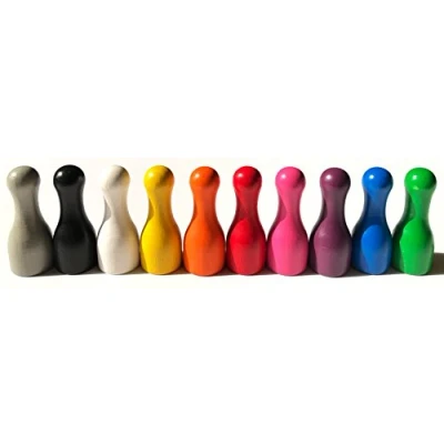Afbeelding van Spieltz 52399: 10 enorme speelfiguren voor XXL bordspellen: Halmakegels groot van hout, 25/60 mm, vorm: flessenkegel, kleuren, goed vast te pakken. Extra grote speelfiguren. Ook geschikt om