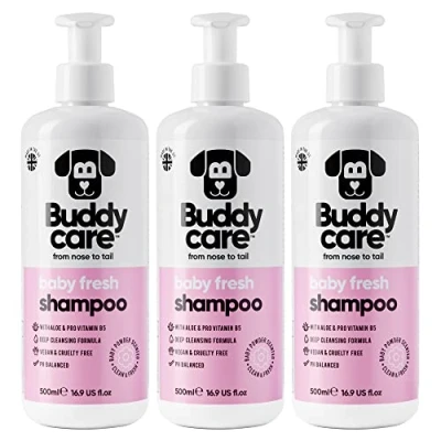 Afbeelding van Buddycare Shampoo voor pasgeborenen, dieptereinigingsshampoo honden, fris geparfumeerd, met aloë vera en B5 (500 ml x 3)