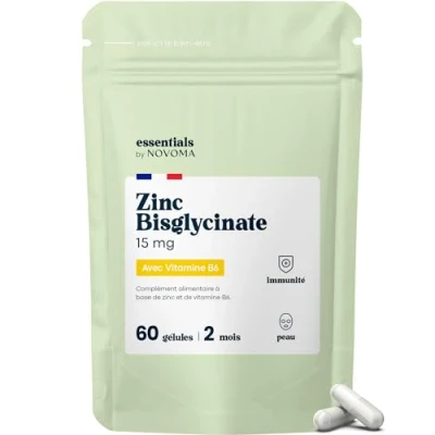 Afbeelding van Zink Bisglycinaat + Vitamine B6, optimale assimilatie, 2 maanden kuur, versterkt de immuniteit en bestrijdt acne, 60 plantaardige capsules, voedingssupplement gemaakt in Frankrijk, by Novoma