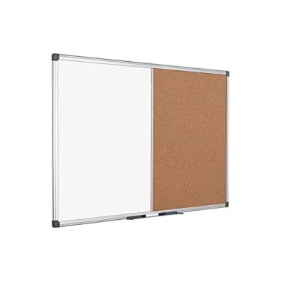 Afbeelding van Bi Office Maya Combi Bord, Kurk en Magnetisch Whiteboard, Geanodiseerd Aluminium Omlijsting, 90x60 cm, wit bruin