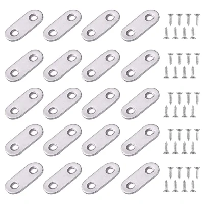Afbeelding van 24 stuks platte hoekbeugels, roestvrij staal, verbinders met 2 gaten, schroeven, metalen verbindingsstukken voor reparatie, bevestiging, meubels, kast