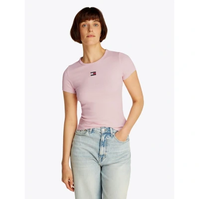 Afbeelding van Tommy Jeans SLIM Badge TEE Tshirt basic, Dames, Maat: 34, Precious pink