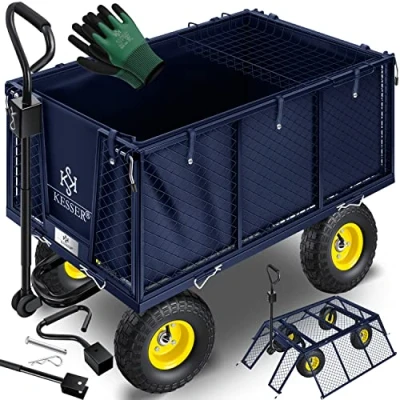 Afbeelding van KESSER® Bolderkar, 550 kg belastbaar, tuinwagen, transportwagen, uitneembaar zeil, gereedschapswagen, handwagen, veelzijdig inzetbaar, incl. handschoenen, marineblauw