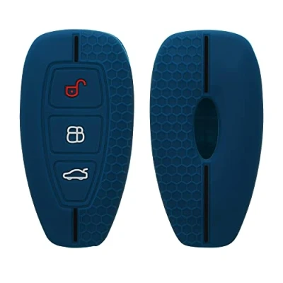 Afbeelding van kwmobile Autosleutel hoesje compatibel met Ford 3 knops Keyless Go hoes behuizing Sleuteletui in donkerblauw/zwart