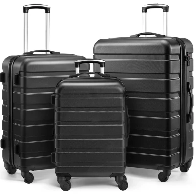 Afbeelding van YYCHAN Kofferset 3 delig Reiskoffer Set koffersets Ciferslot 38 L Handbagage + 75 Trolley +110L Groot ZWART