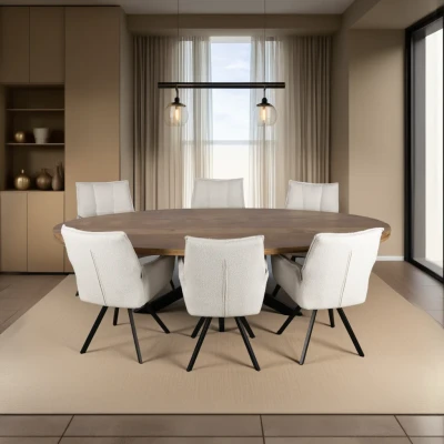 Afbeelding van Zita Home Eettafel Thom ovaal 220 x 100 cm bruin mangohout zwarte matrixpoot van metaal Dik Blad