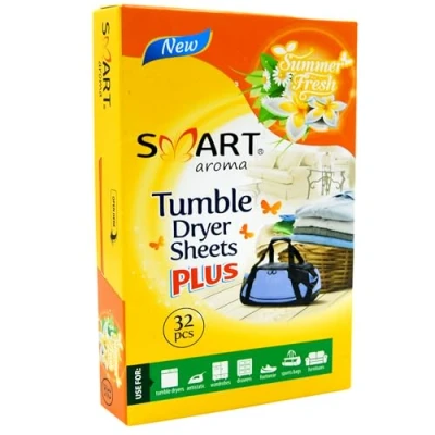Afbeelding van SMART Aroma wasdrogerdoeken maakt de stoffen zachter geven een langdurige en frisse geur vergemakkelijken het strijken (Summer Fresh, 32 stuks)