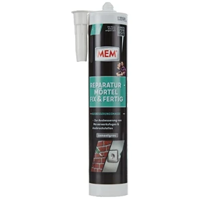 Afbeelding van MEM Reparatiemortel Fix &amp; Klaar, voor metselwerkvoegen en uitbraakplaatsen, binnen buiten, klaar gebruik, overschilderbaar, cementgrijs, 300 ml