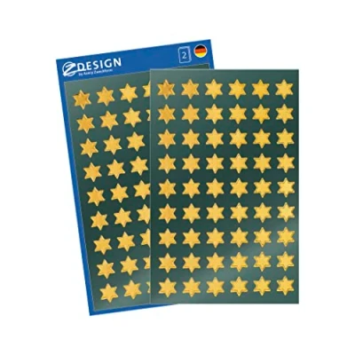 Afbeelding van AVERY Zweckform 108 stickers Kerstmis sterren goud (Made in Germany, kerststicker glanspapier, zelfklevende kerstdecoratie voor kaarten, geschenken, zakken) 2 vellen/elk 54 sterstickers, 52802