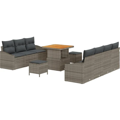 Afbeelding van vidaXL 10 delige Tuin Sofa Set met Kussens Grijs Poly Rattan Acacia