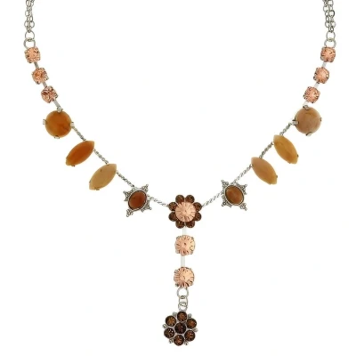 Afbeelding van Behave Bruine ketting met stenen bloem hanger