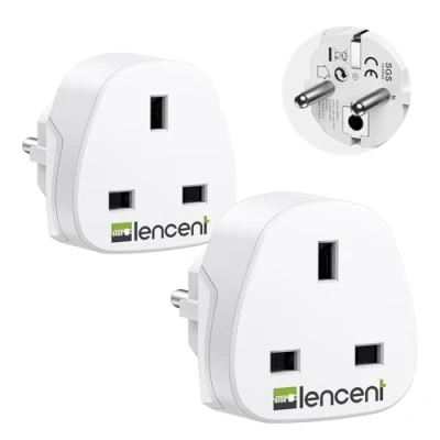 Afbeelding van LENCENT 2X Reisadapter UK Stekker naar DE Europese Contactdoos [3250W/13A MAX], Adapter, Ireland Engels Duits Stopcontact