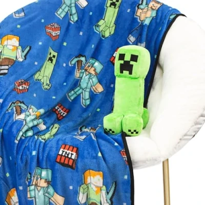 Afbeelding van Jay Franco Minecraft Creeper &amp; knuffeldeken 130 x 150 cm knuffelset voor kinderen, superzacht, 2 stuks