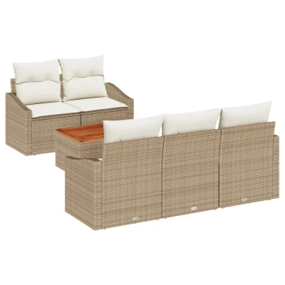 Afbeelding van vidaXL 6 delige tuinset met kussens Beige Poly Rattan Acacia