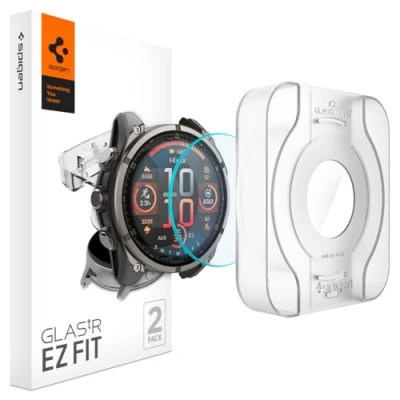 Afbeelding van Spigen Glas.tR EZ Fit Screenprotector compatibel met Garmin Fenix 8 47mm, 2 Stuks, Sjabloon voor Installatie, Kristalhelder, Responsieve Aanraking, 9H Glas