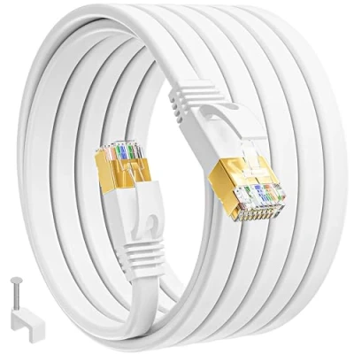 Afbeelding van Internet Kabel 20 Meter, Cat 7 Ethernetkabel 20m Wit Hoge Snelheid 10Gbps 600Mhz Afgeschermd Netwerkkabel 65ft Plat Lan Cable Gigabit Rj45 Wlan Slank Patchkabel Voor Router Modem