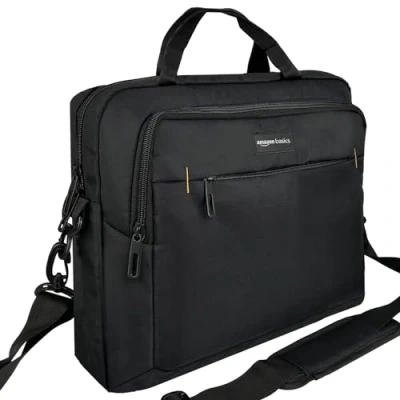 Afbeelding van Amazon Basics Compacte laptoptas, schoudertas/draagtas met vakken voor het opbergen van accessoires, laptops tot 15,6 inch (39,6 cm), zwart, 1 stuk