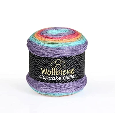 Afbeelding van Cupcake glitter Simli 3 x 150 g breiwol 450 gram wol voor breien en haken, babywol, Turkse wol, kleurverloopwol, (regenboog 2030)