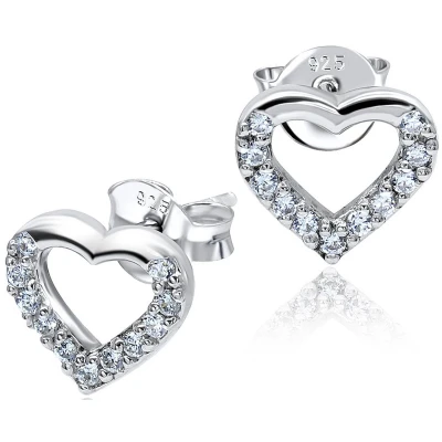 Afbeelding van JoyS Zilveren hartje oorbellen elegance 8 mm zirkonia oorknoppen