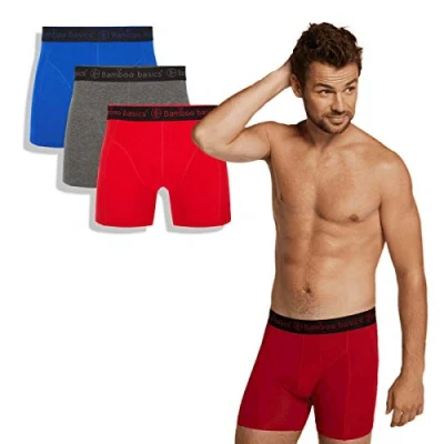 Afbeelding van Bamboo Basics Heren Bamboe Boxershorts Rico (3 pack) Blauw, Grijs &amp; Rood Ondergoed Boxershort Lange pijp Maat L