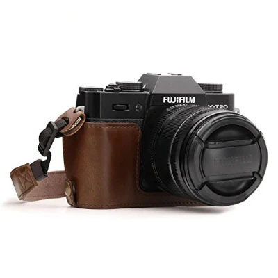 Afbeelding van MegaGear MG958 Ever Ready lederen camera halve tas met draagriem compatibel Fujifilm X T30, T20, T10 donkerbruin