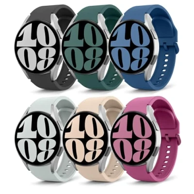 Afbeelding van MoKo Set van 6 bandjes compatibel met Samsung Galaxy Watch 6/5/4 40 mm 44 mm/6 Classic 43 47 mm/Watch 5 Pro 45 4 42 46 mm, zachte siliconen vervangende sportband, meerkleurig B