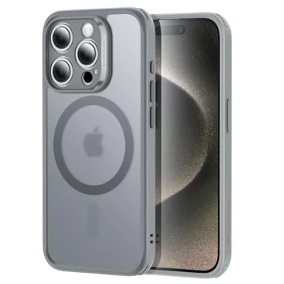 Afbeelding van ESR hoes voor iPhone 15 Pro (5 in 1), doorschijnende matte met displaybeschermfolie en camerabescherming, compatibel MagSafe, bescherming van militaire normen, klassieke serie, mat grijs