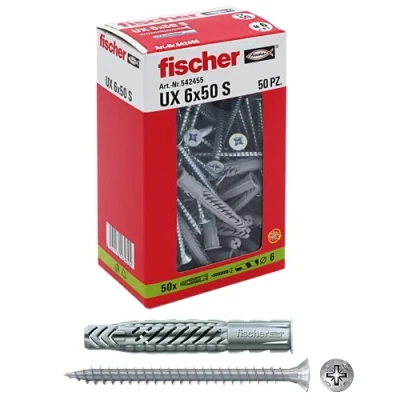 Afbeelding van Fischer 542455 Deuvel UX, Grijs, 6 x 50 mm met Schroef, Set van 50)