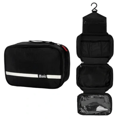 Afbeelding van Boic Toilettas om op te hangen, voor heren, multifunctioneel, draagbaar, opvouwbaar, cosmeticatas, compact, opbergtas reis met 4 vakken, Zwart, 24 * 10 15cm