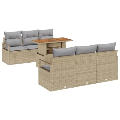 Afbeelding van vidaXL 7 Stuks Tuin Sofa Set met Kussens Beige Poly Rattan Acacia