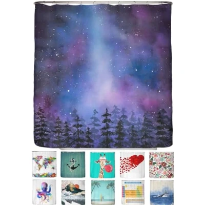 Afbeelding van arteneur® Heelal Anti schimmel douchegordijn, 180 x 200 cm, gerecycled, met Oeko Tex standaard 100, verzwaarde zoom, ondoorzichtig, waterdicht, wasbaar, 12 ringen en e book (mogelijk niet