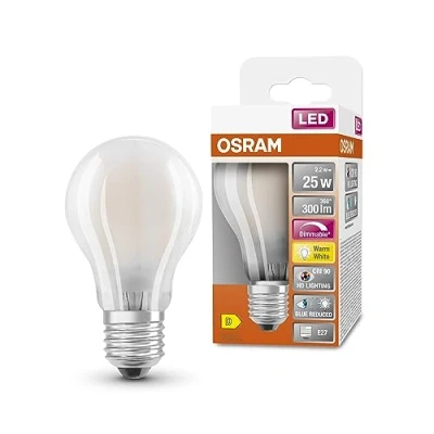 Afbeelding van OSRAM SUPERSTAR+ standard mat 25 LED pære, E27, klassisk pæreform, 2,2W, 300lm, 2700K, varmt hvidt lys, stærkt reduceret blå komponent, lav øjenbelastning, dæmpbar, lavt energiforbrug