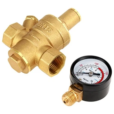 Afbeelding van MAGT Waterdrukmeter, DN15 Messing Waterdruk Vermindering Verstelbare Waterregeling Drukregelaar Klepdraad met Meter