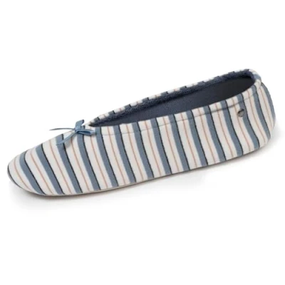 Afbeelding van Isotoner Pantoffels, ballerina&#039;s, dames, zeer comfortabel, leren zool, grote strik detail, Zeestreep, 37/38 EU