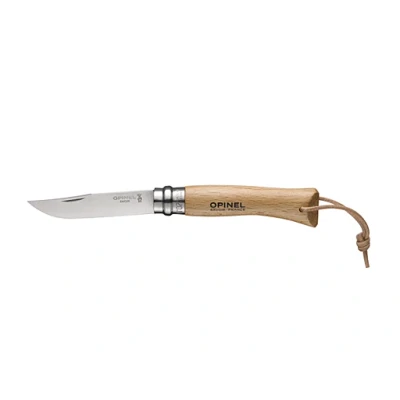 Afbeelding van Opinel zakmes trekking rvs / inox + hout naturel, lederen koord no. 7