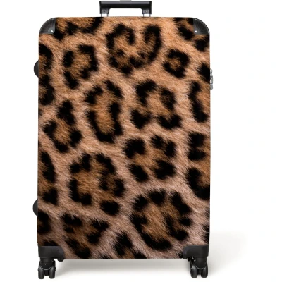 Afbeelding van NoBoringSuitcases.com® Koffer groot Reiskoffer lichtgewicht Panterprint Dieren Bruin Rolkoffer met 4 wielen Grote trolley XL 98 liter bagage