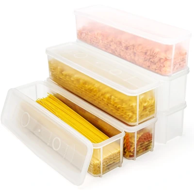 Afbeelding van Belle Vous 6 Pack of Plastic Food Storage Containers with Lids 1300ml/44oz Airtight BPA free Kitchen/Pantry Organisers Rectangular Jars for Spaghetti, Pasta, Noodles, Cereal, Rice &amp; More
